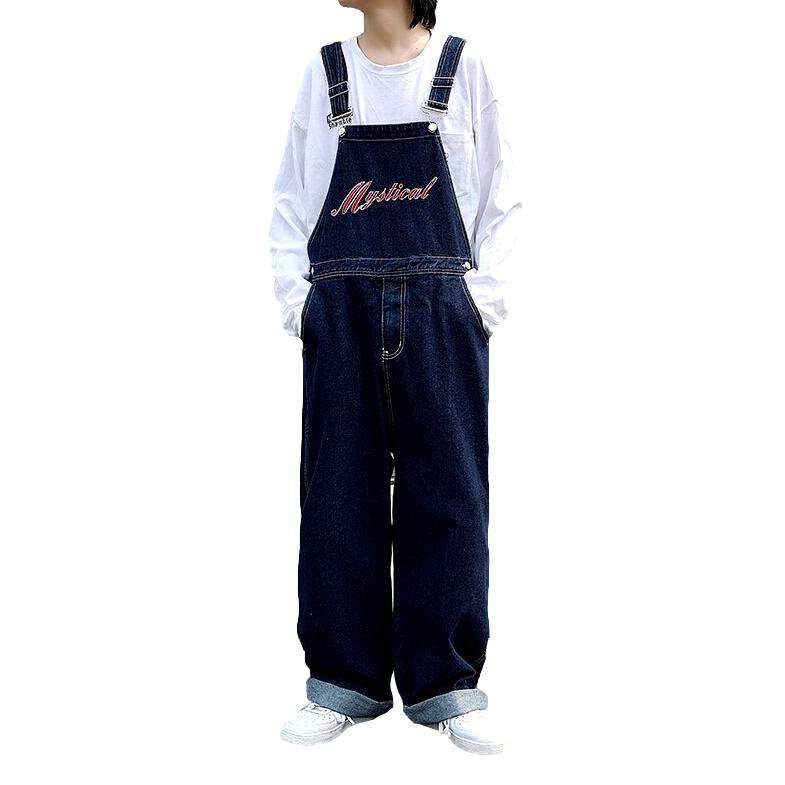 Embroidered baggy women denim jumpsuit