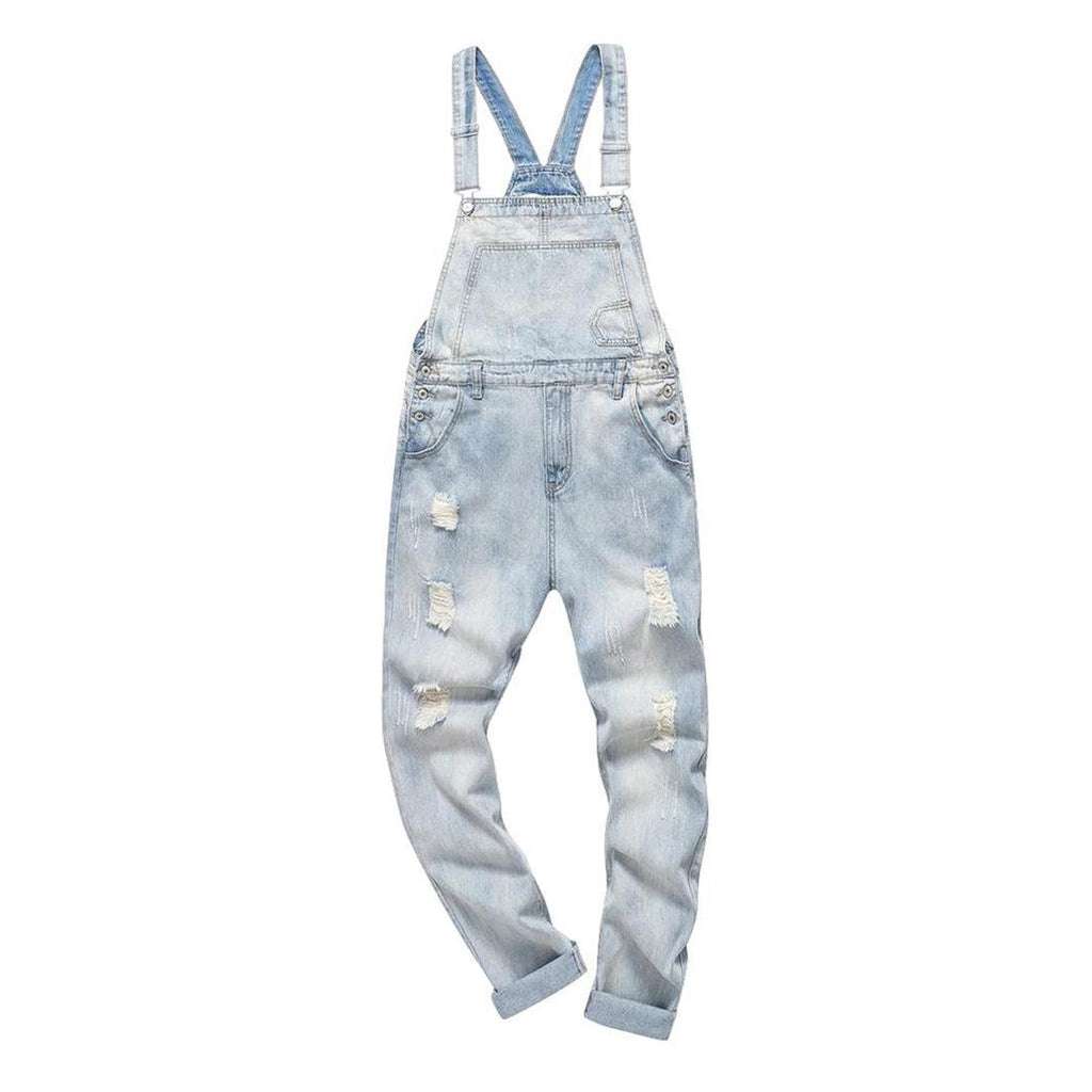 Light blue ripped denim jumpsuit