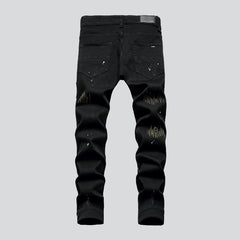 Rivet embellished black men jeans