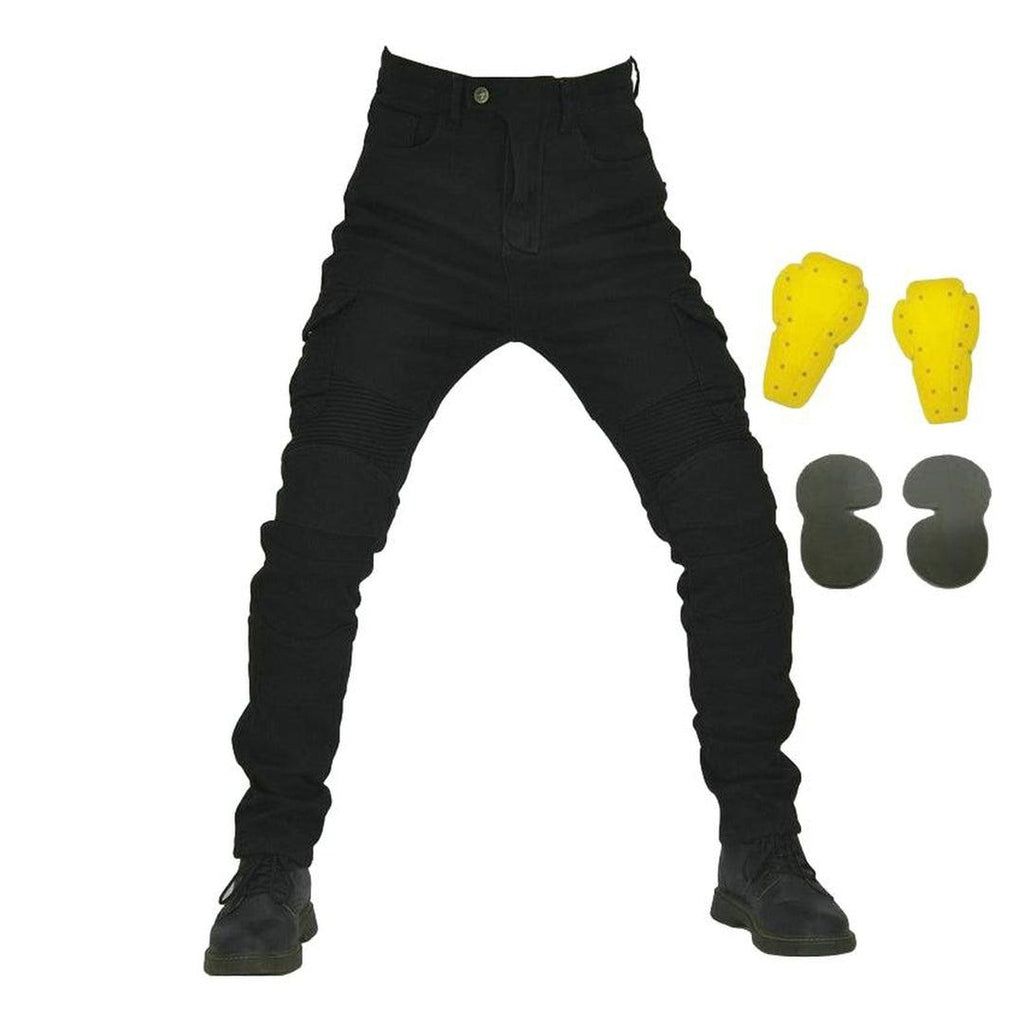 Winter black men biker jeans