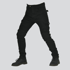 Winter black men biker jeans