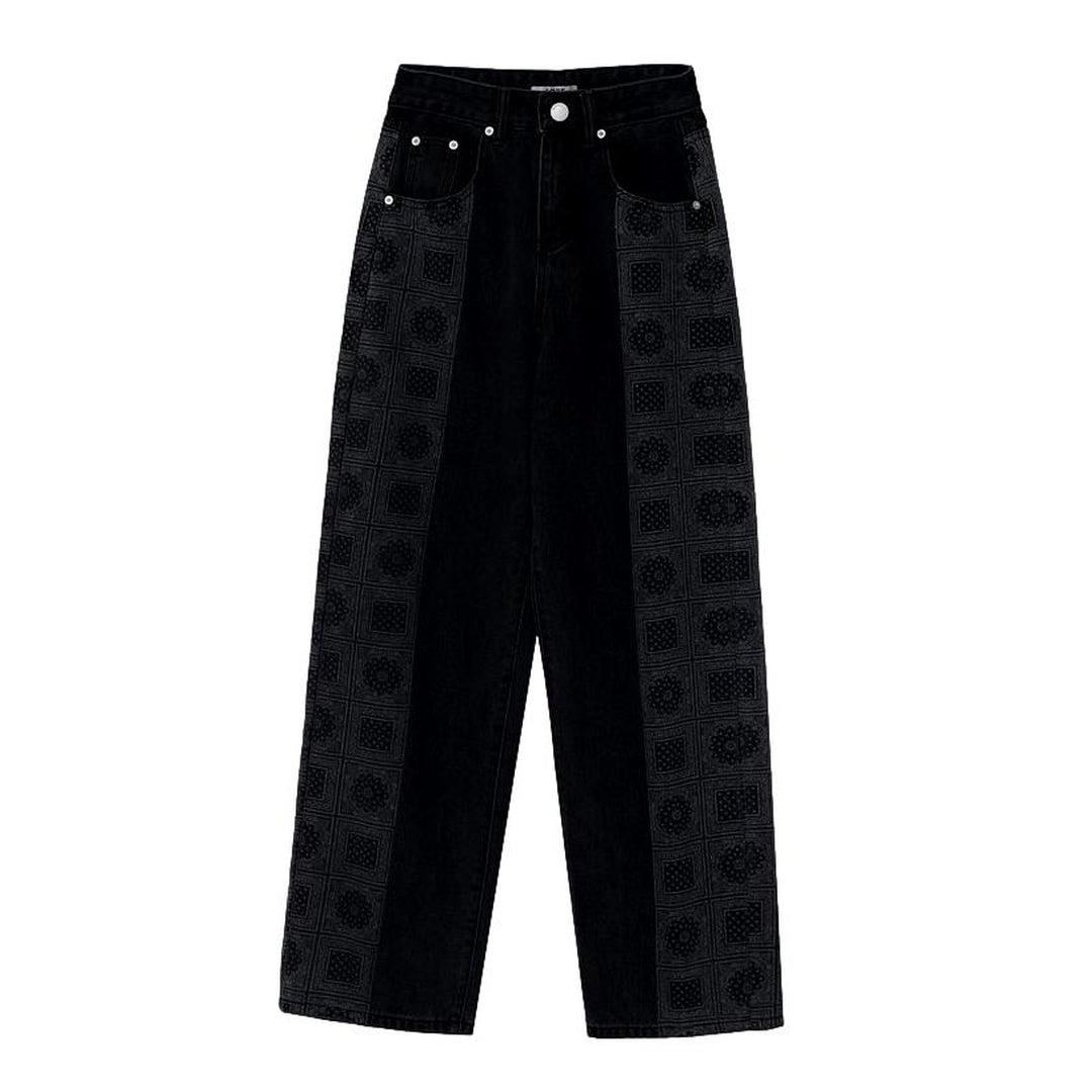 Ornament print baggy black jeans