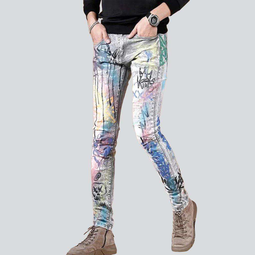 Bright color print men jeans