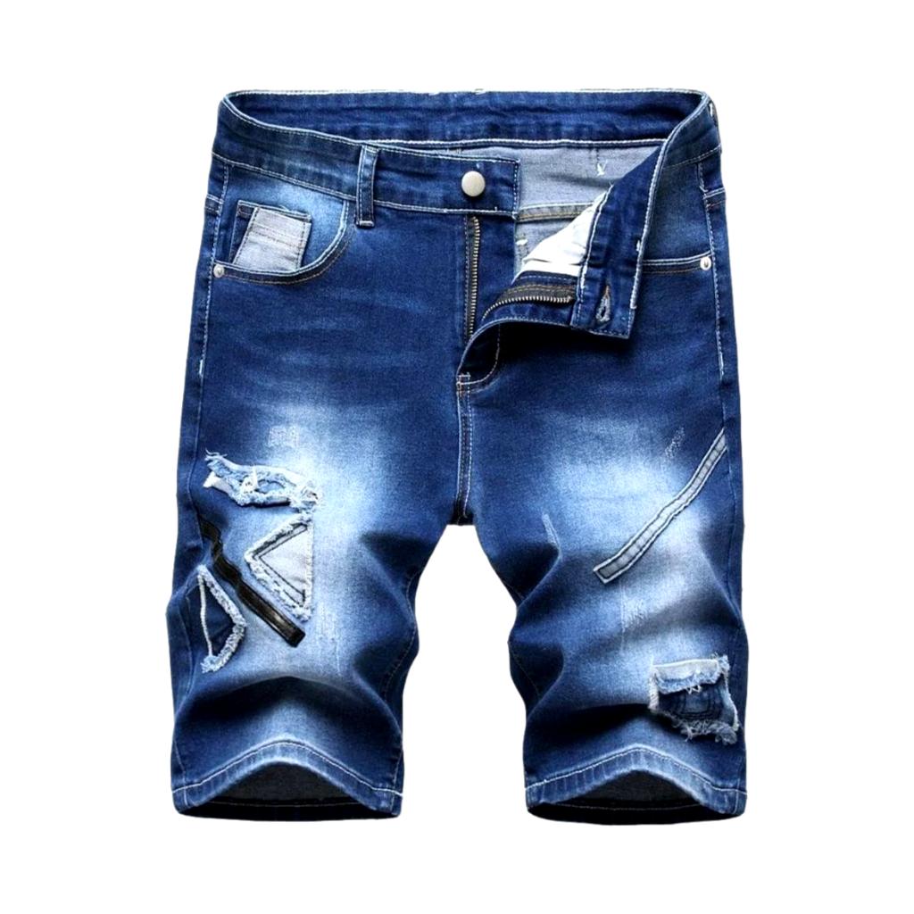 Sanded embroidery men denim shorts