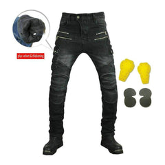 Warme graue Herren Bikerjeans