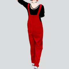 Red denim dungaree for women