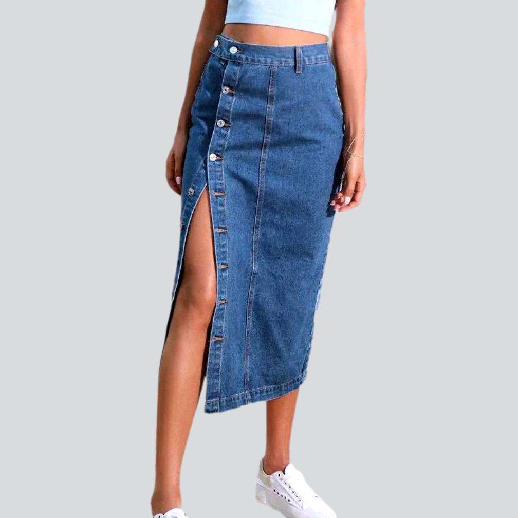 Eleganter geknöpfter Damen Jeansrock