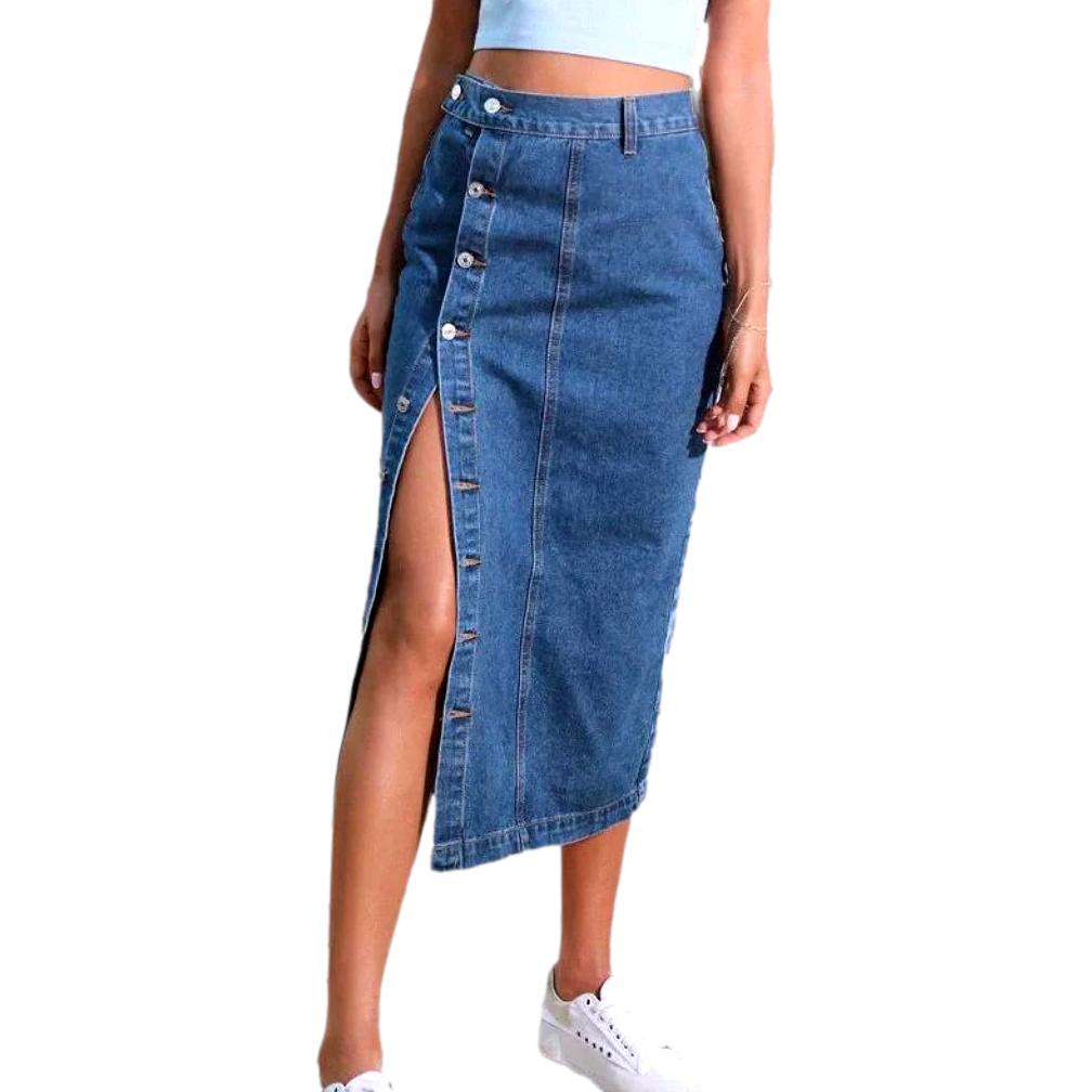 Eleganter geknöpfter Damen Jeansrock