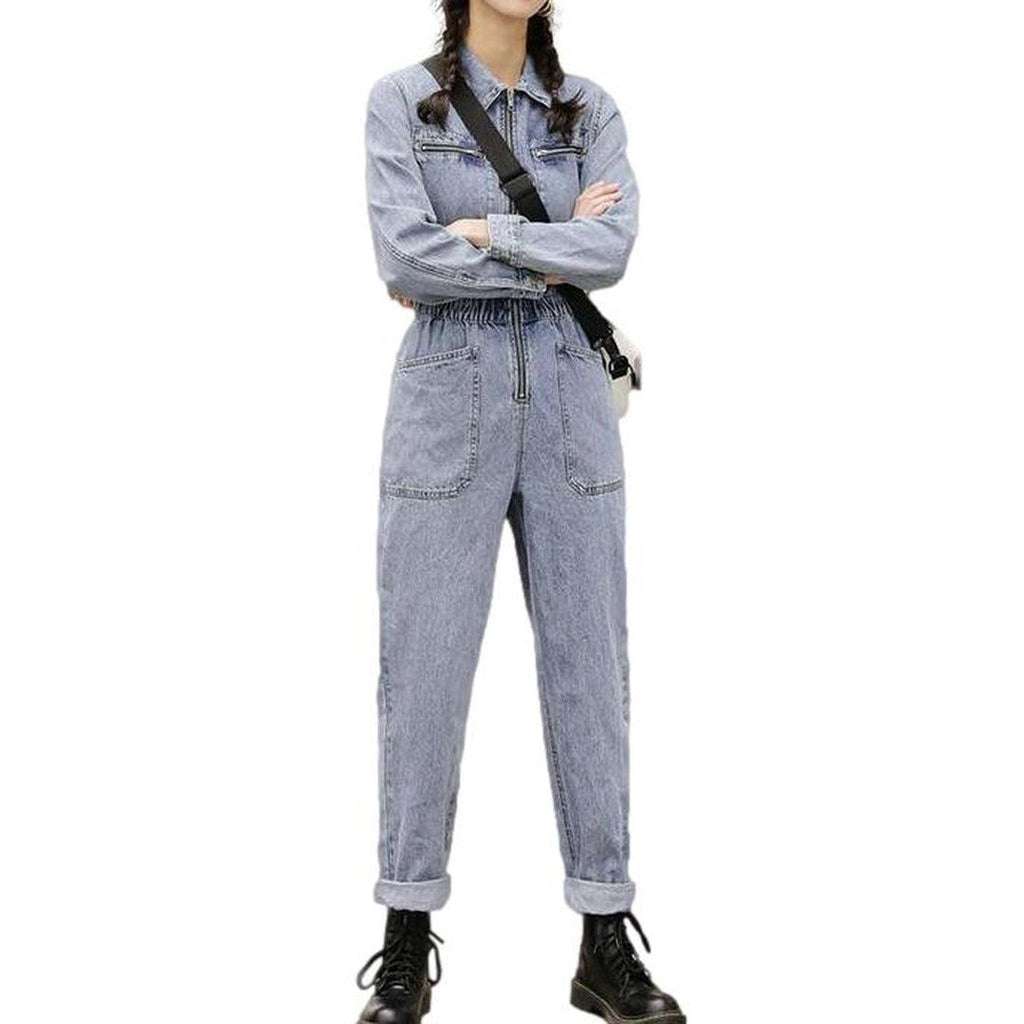 Overall aus gebleichtem Denim mit Reißverschluss