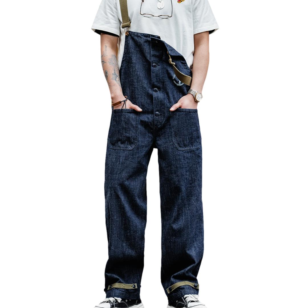 Straight pocket baggy denim jumpsuit