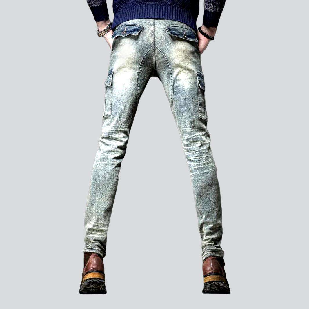 Aged cargo jeans for men