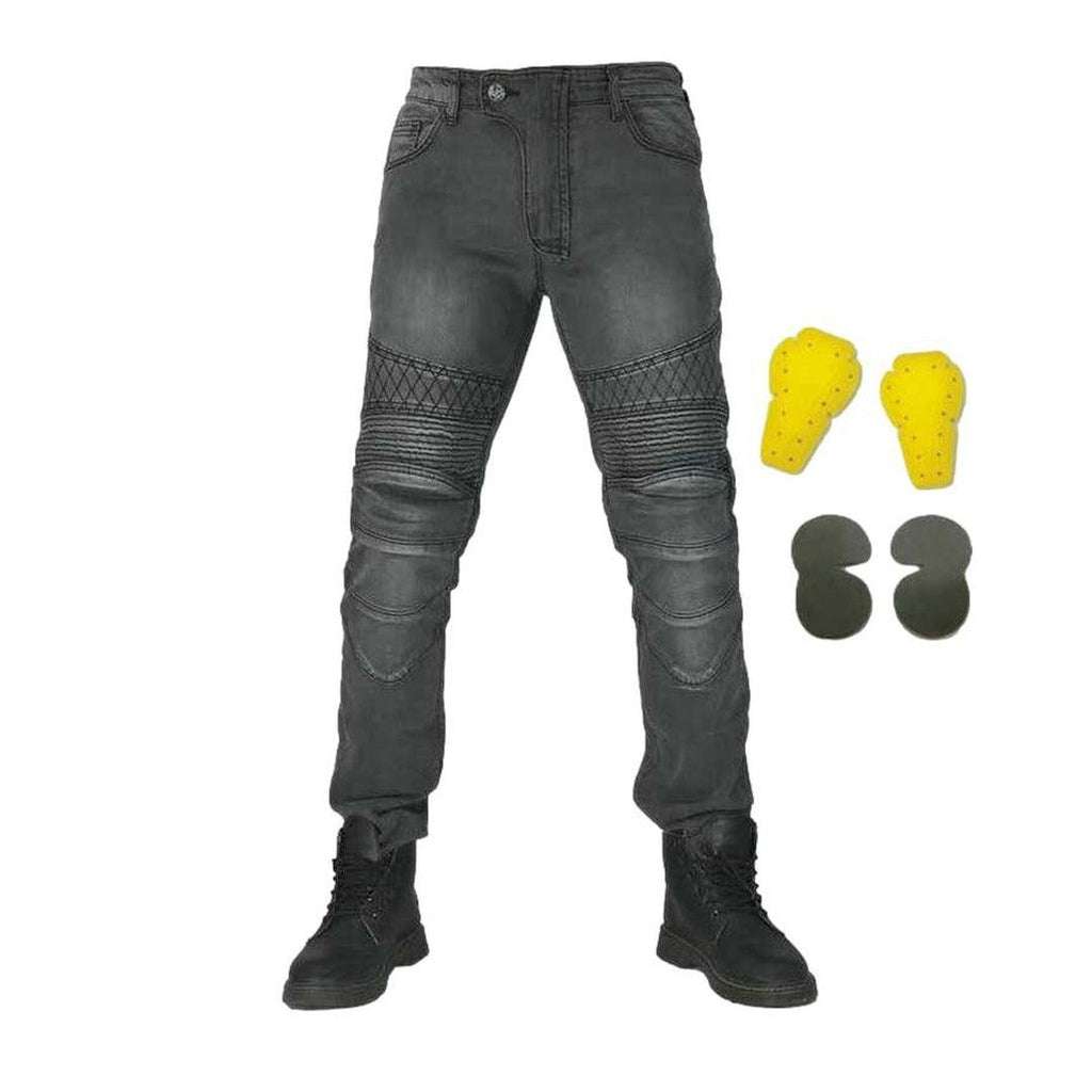 Embroidered grey men biker jeans