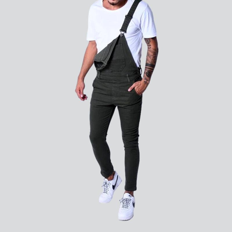 Skinny color men denim jumpsuit