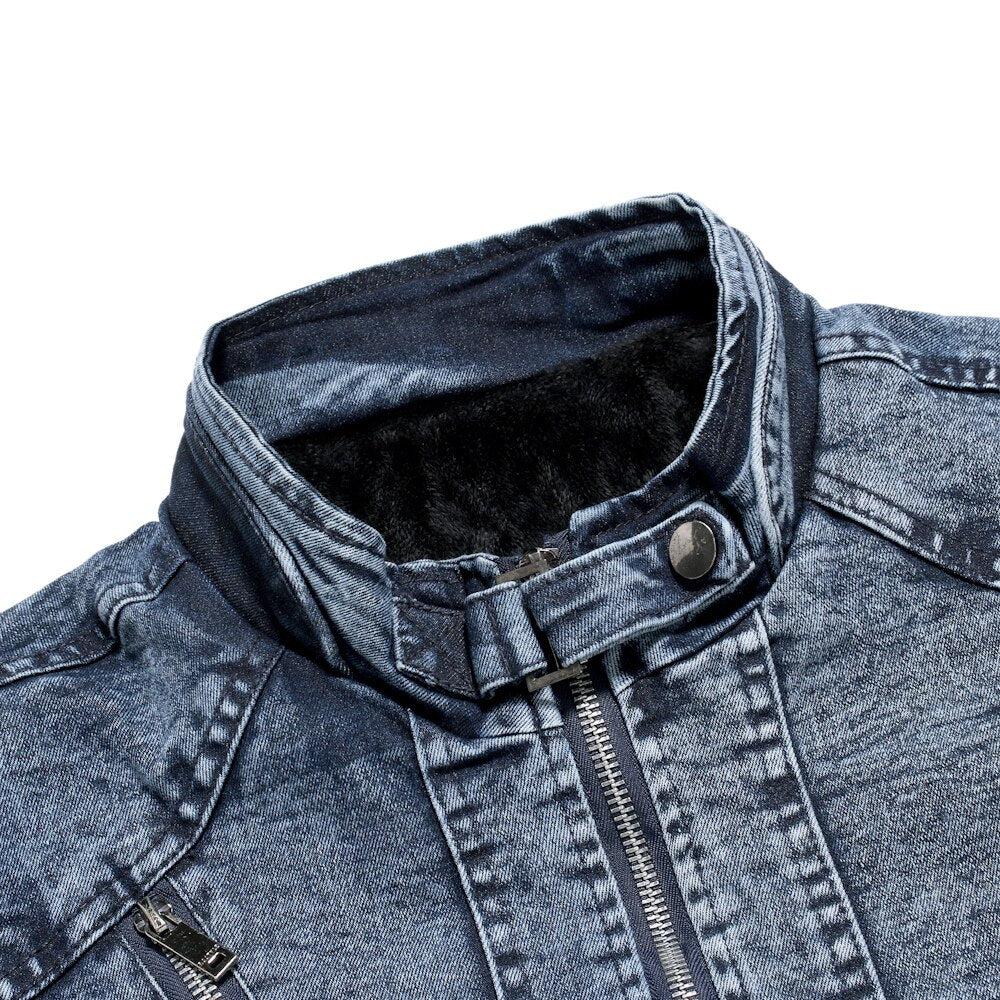 Winter men moto denim jacket