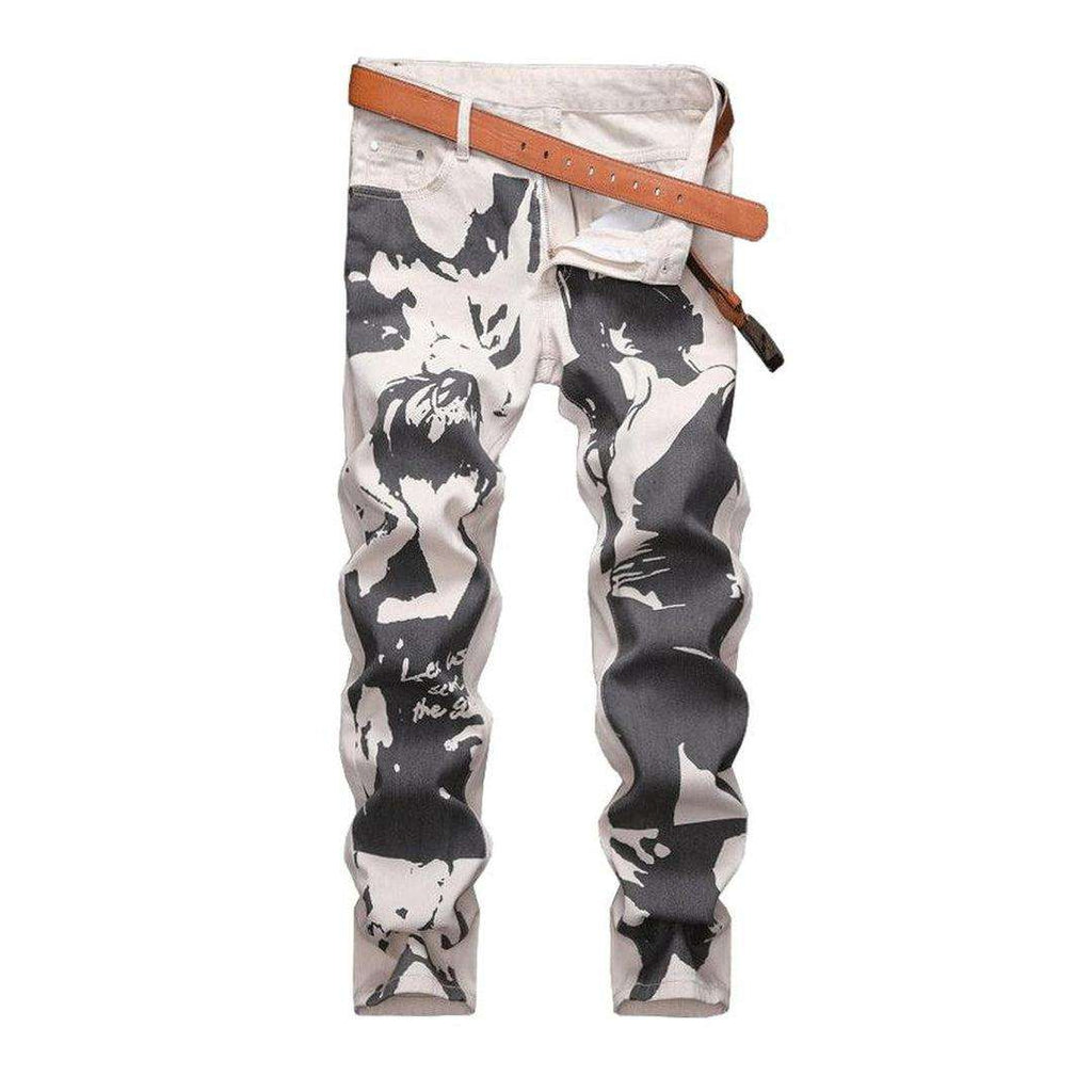 Black print sand color jeans