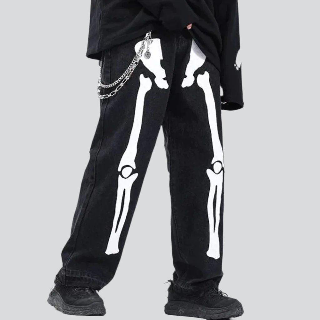 Skeleton print baggy men jeans