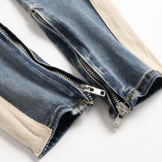 Jeans mit Rippen an den Knien und Bändern