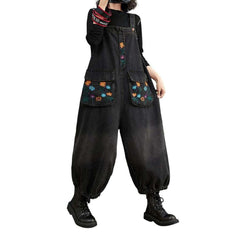 Flower pocket women denim overall