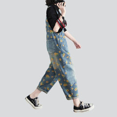 Jeans-Overall mit Flicken und Sonnenblumen-Print