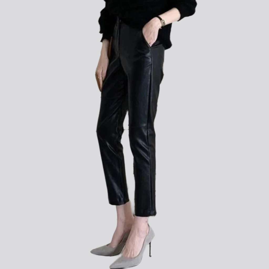 Cigarette wax women denim pants