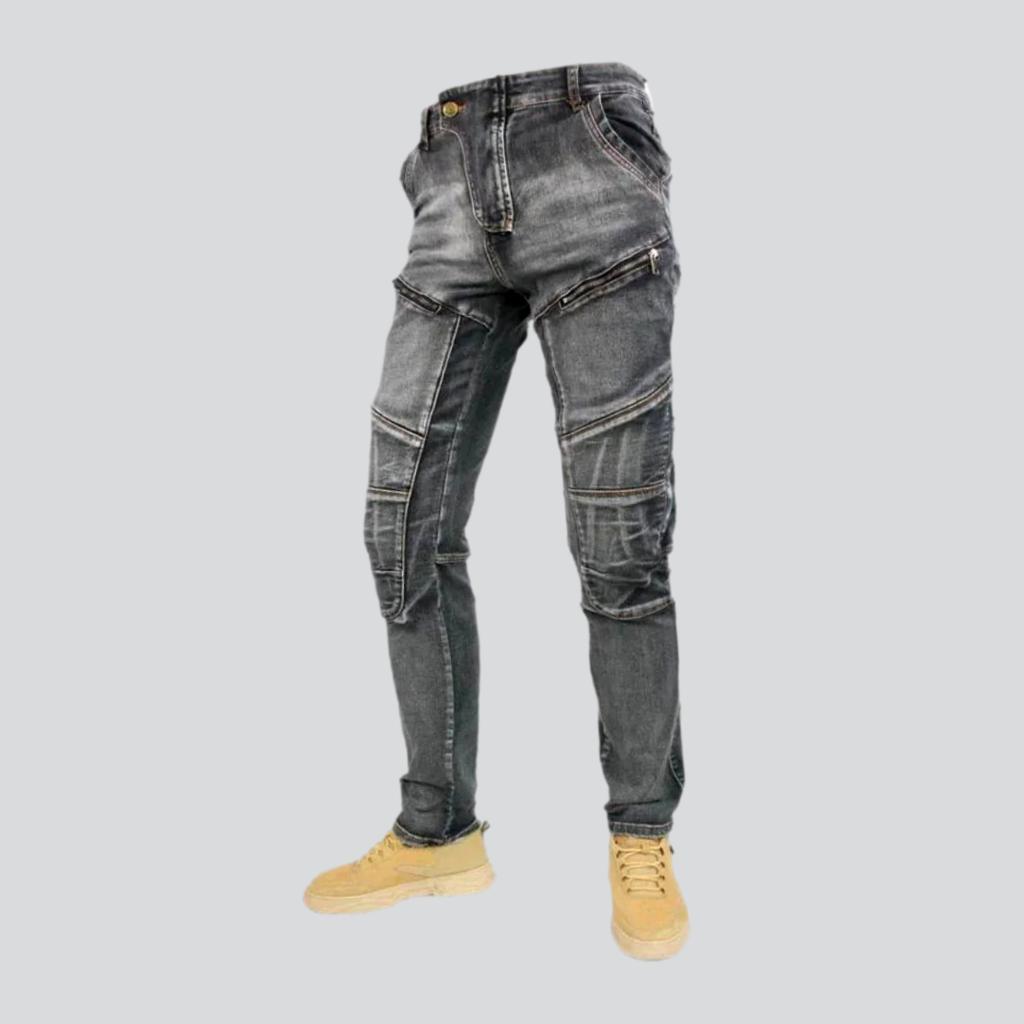 Mid-waist motorcycle jeans for men