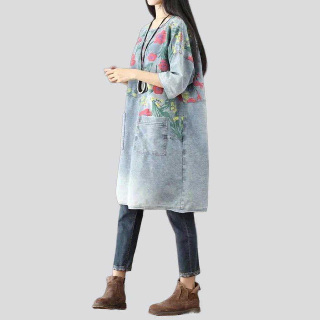 Streetwear floral denim dress