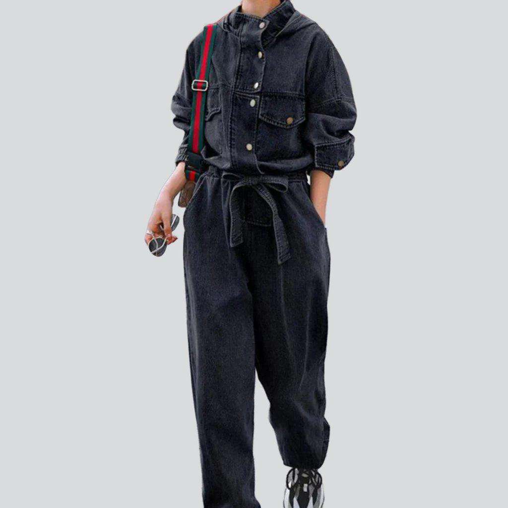 Hooded baggy women denim overall