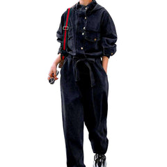 Hooded baggy women denim overall