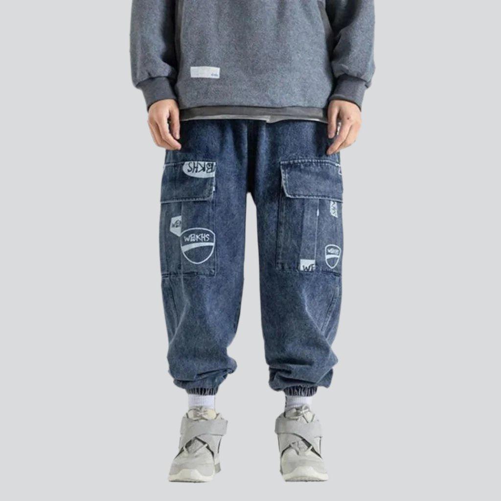 Streetwear printed cargo baggy jeans