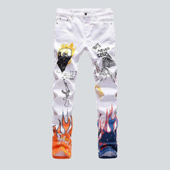 Color flame-painted men jeans