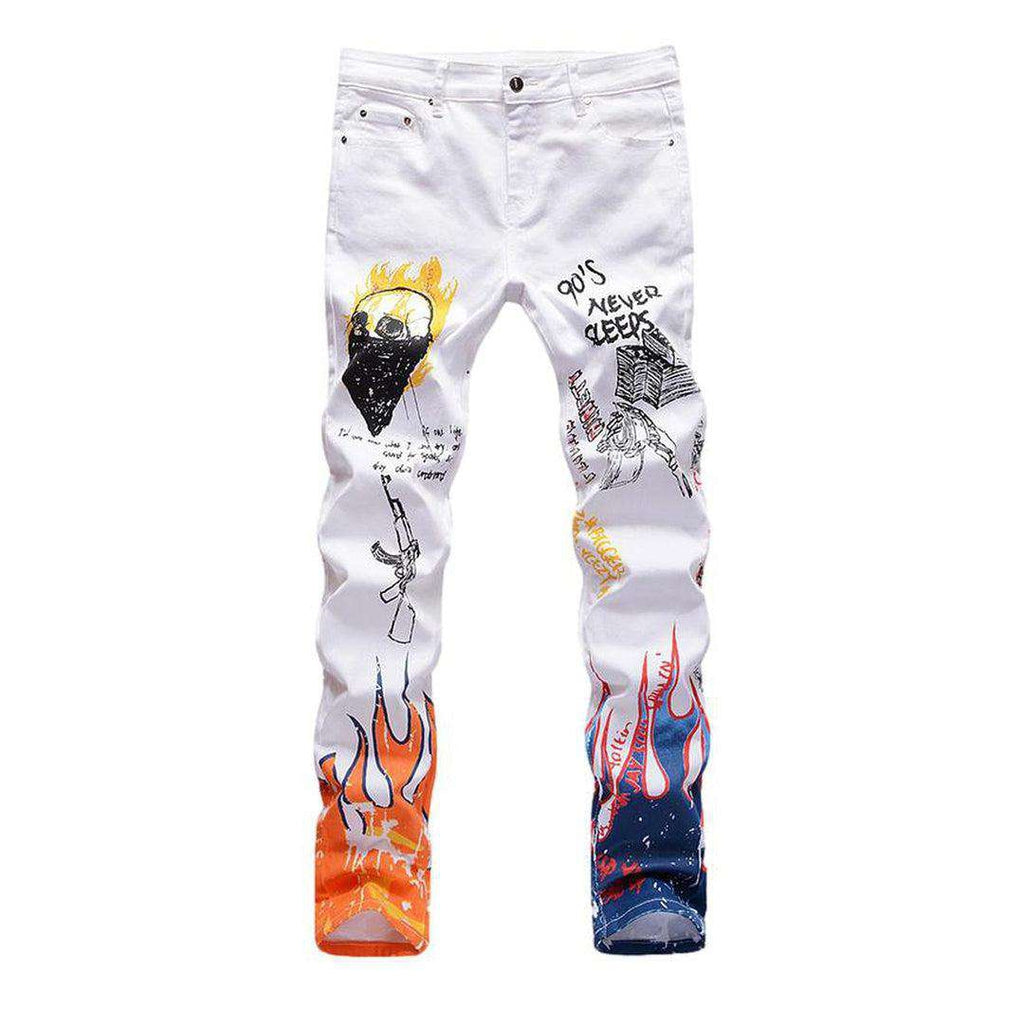 Color flame-painted men jeans