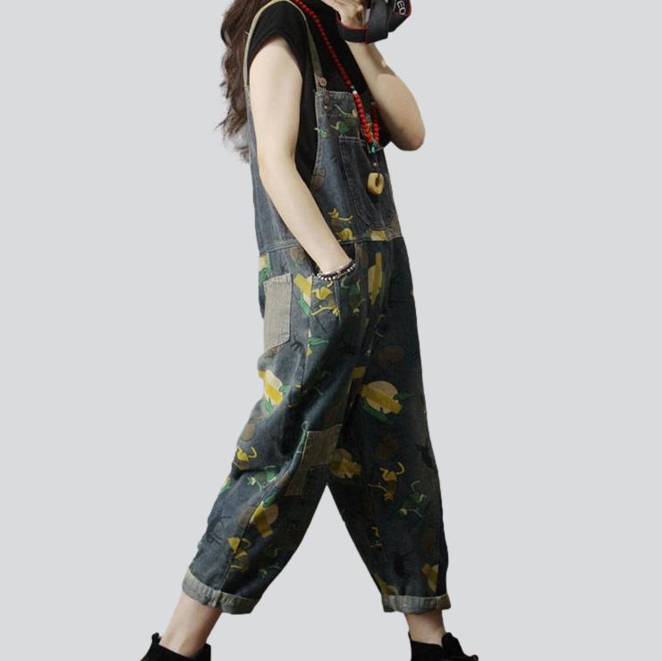 Patchwork painted women denim dungaree