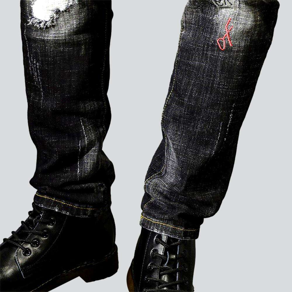 Embroidered vintage black men jeans