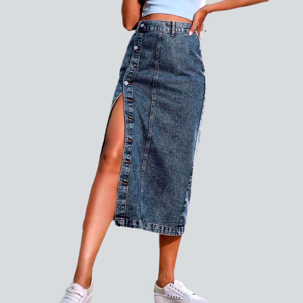 Eleganter geknöpfter Damen Jeansrock