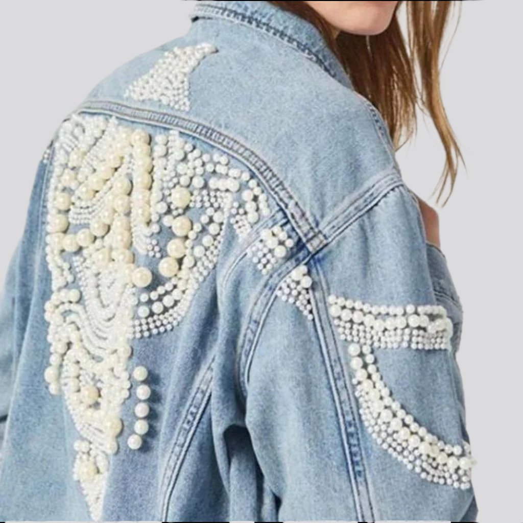 Pearl embellished boho denim jacket