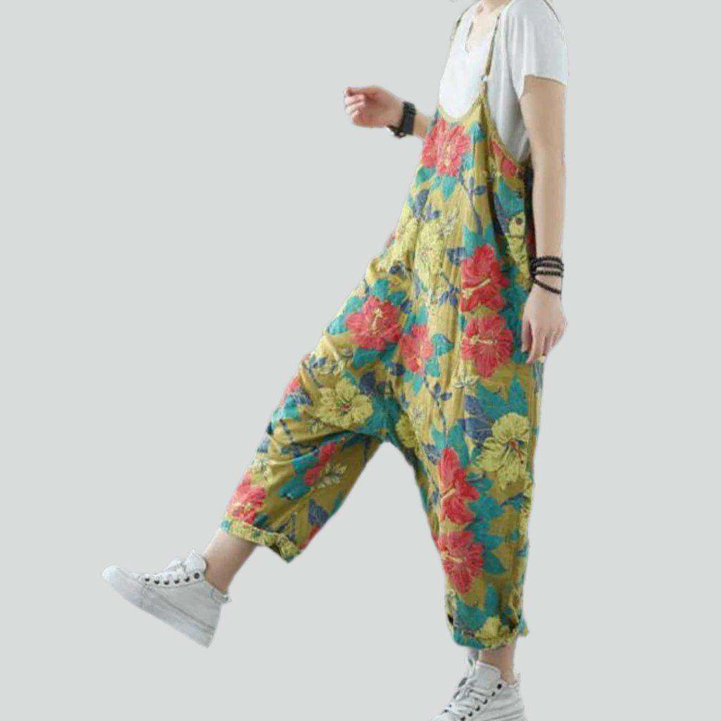 Floral print baggy denim jumpsuit