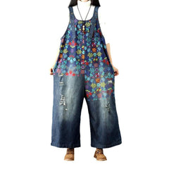 Painted women denim jumpsuit