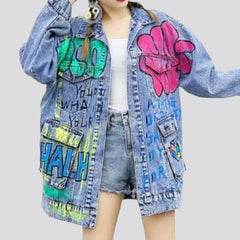 Painted graffiti print denim jacket for ladies