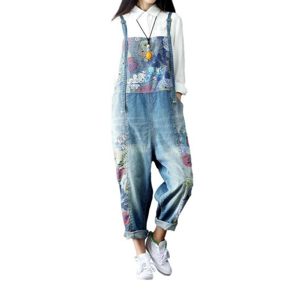 Painted loose ladies jeans jumpsuit