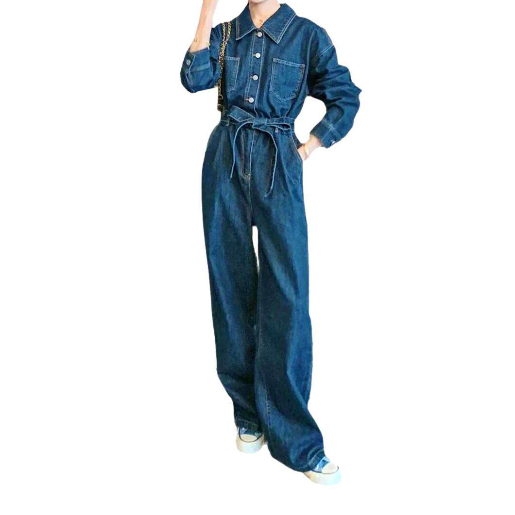 Contrast stitching baggy denim overall