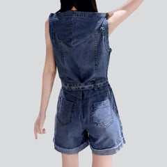 Sleeveless hooded denim overall shorts