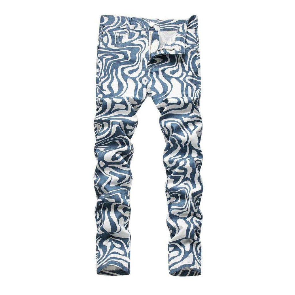 Blue ornament print men jeans