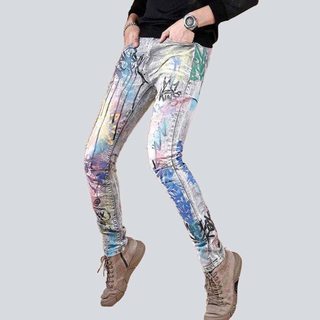 Bright color print men jeans