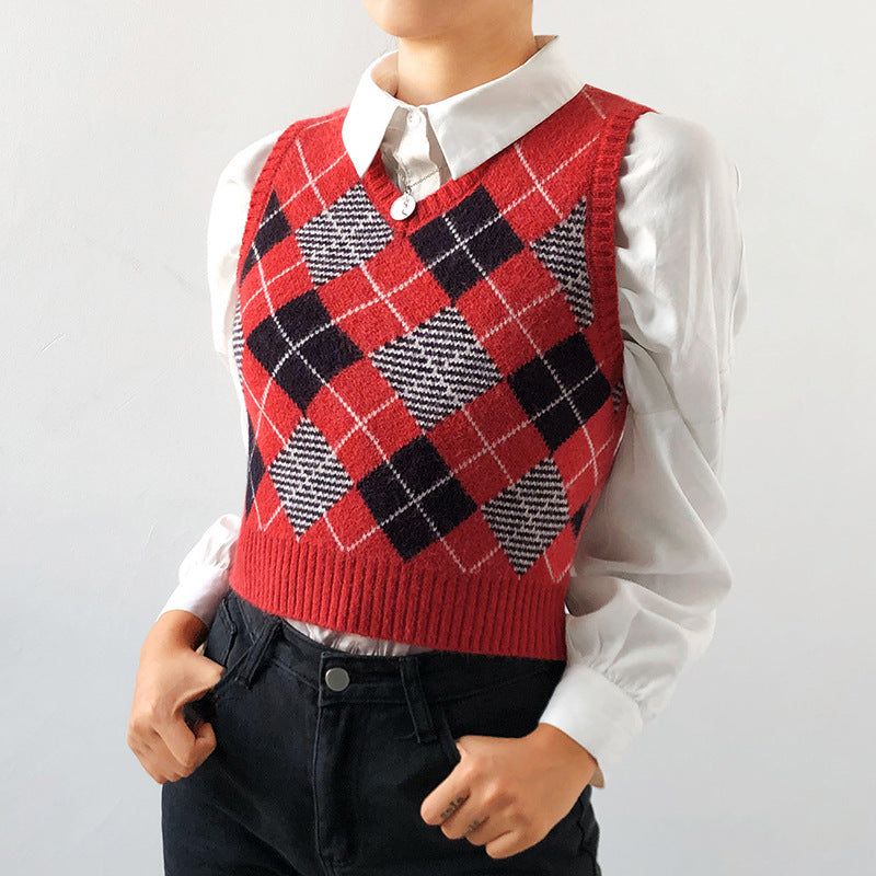 Silvia Knitted Plaid Crop Vest