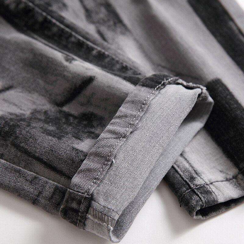 Grey print jeans for men