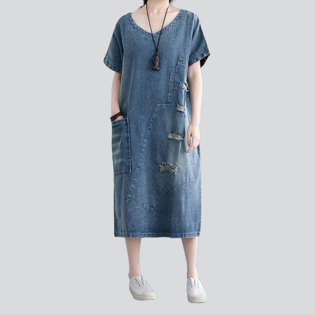 Streetwear distressed denim dress