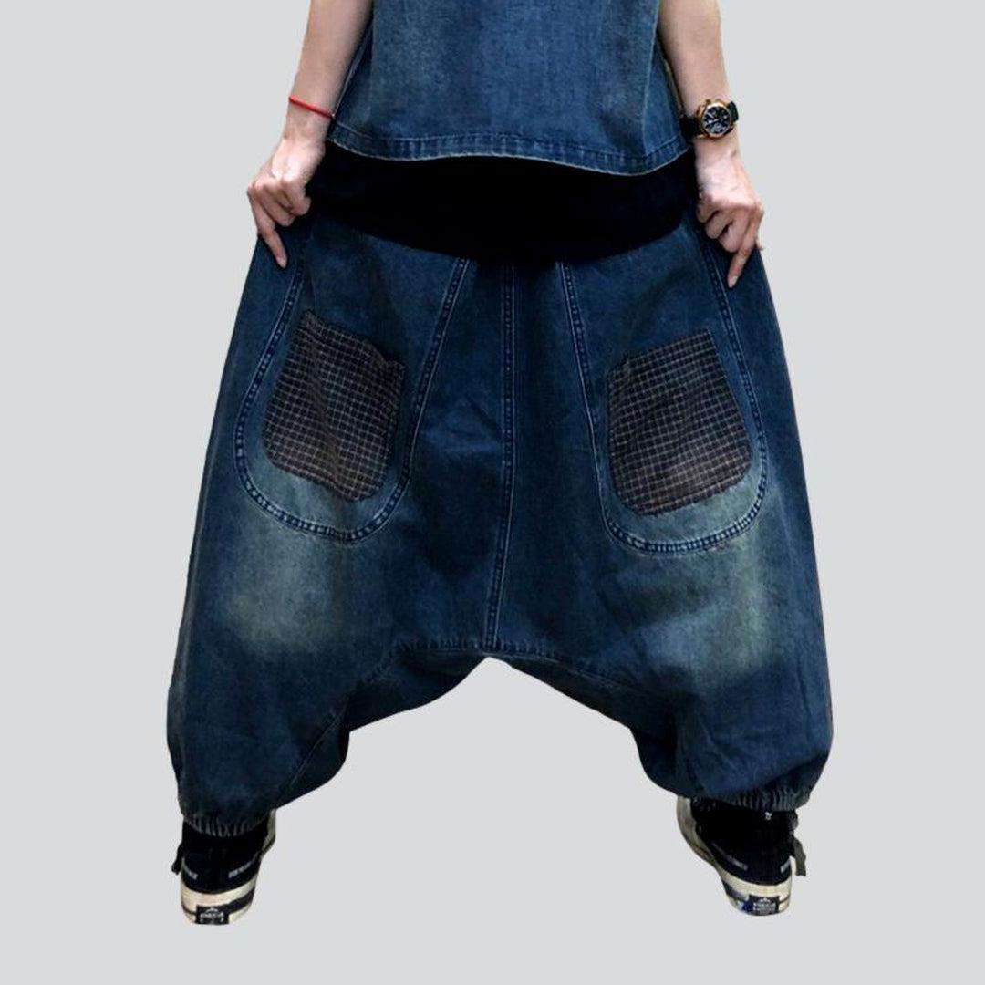 Dark patchwork harem denim pants