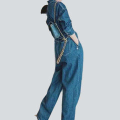 Contrast stitching baggy denim overall