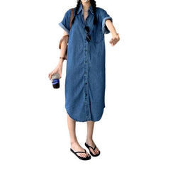 Shirt like long jean dress