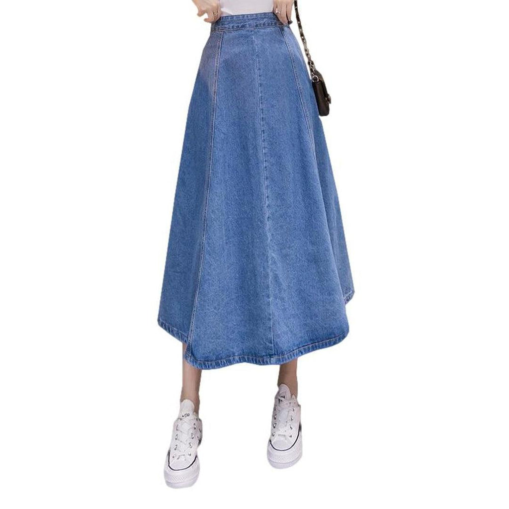 No pocket long denim skirt